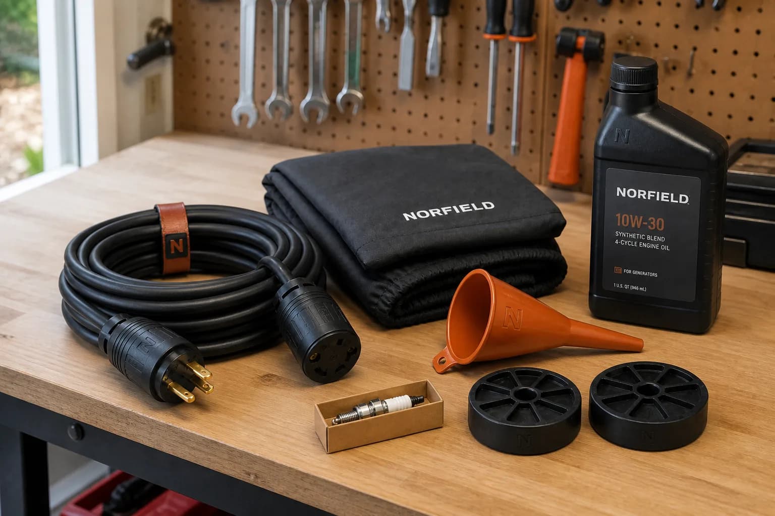 Norfield Ready Kit laid out on a wood workbench in an American home garage